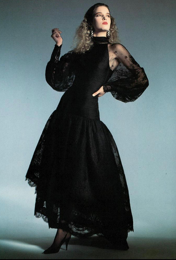 Valentino Vintage Alta Moda Couture AW 1987 Phenomenal Black Silk and Lace Gown