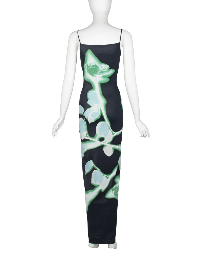 Plein Sud Vintage 1990s Black Green Abstract Rose Print Dress
