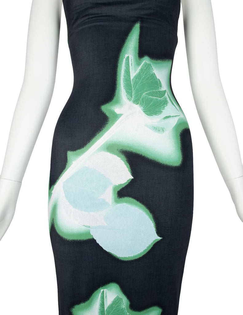 Plein Sud Vintage 1990s Black Green Abstract Rose Print Dress