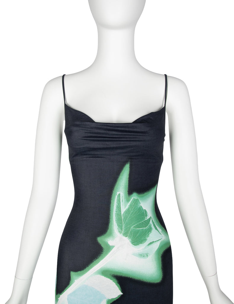 Plein Sud Vintage 1990s Black Green Abstract Rose Print Dress