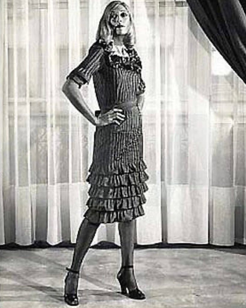 Yves Saint Laurent Haute Couture Vintage AW 1971 Black Silk Taffeta Ruffled Dress