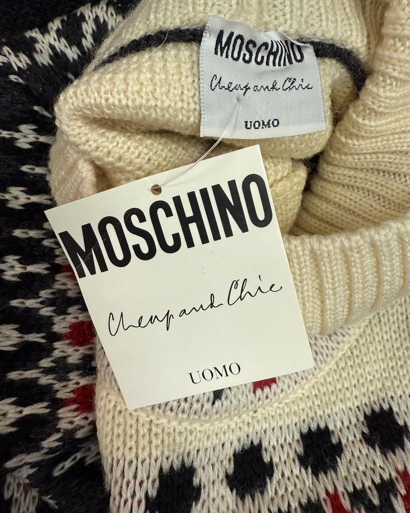 Moschino Vintage AW 1991 Incredible Men's Card Suits People Novelty Fair Isle Sweater