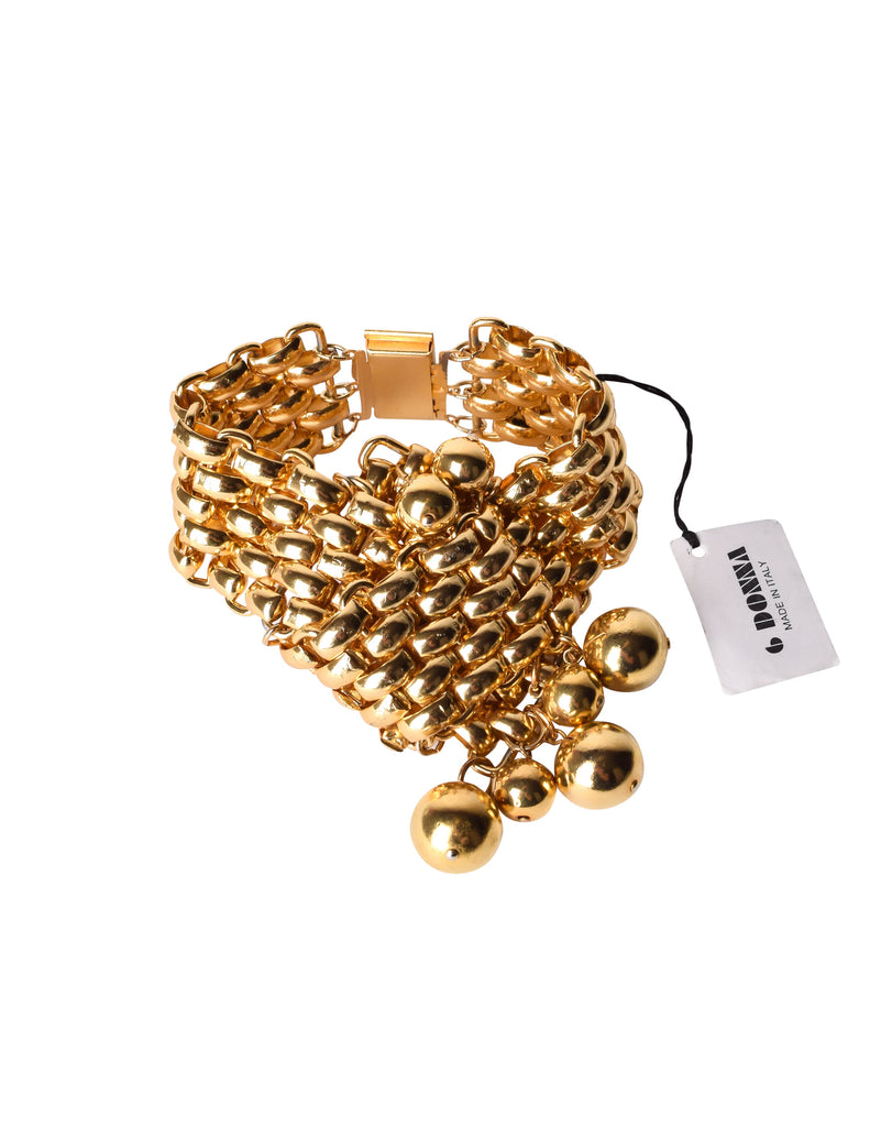 6 Donna Vintage 1980s Golden Chain and Dangling Ball Statement Bracelet
