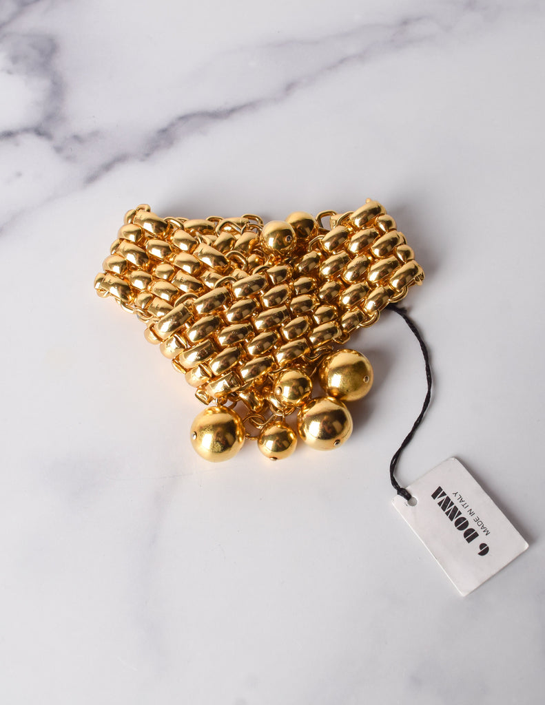 6 Donna Vintage 1980s Golden Chain and Dangling Ball Statement Bracelet