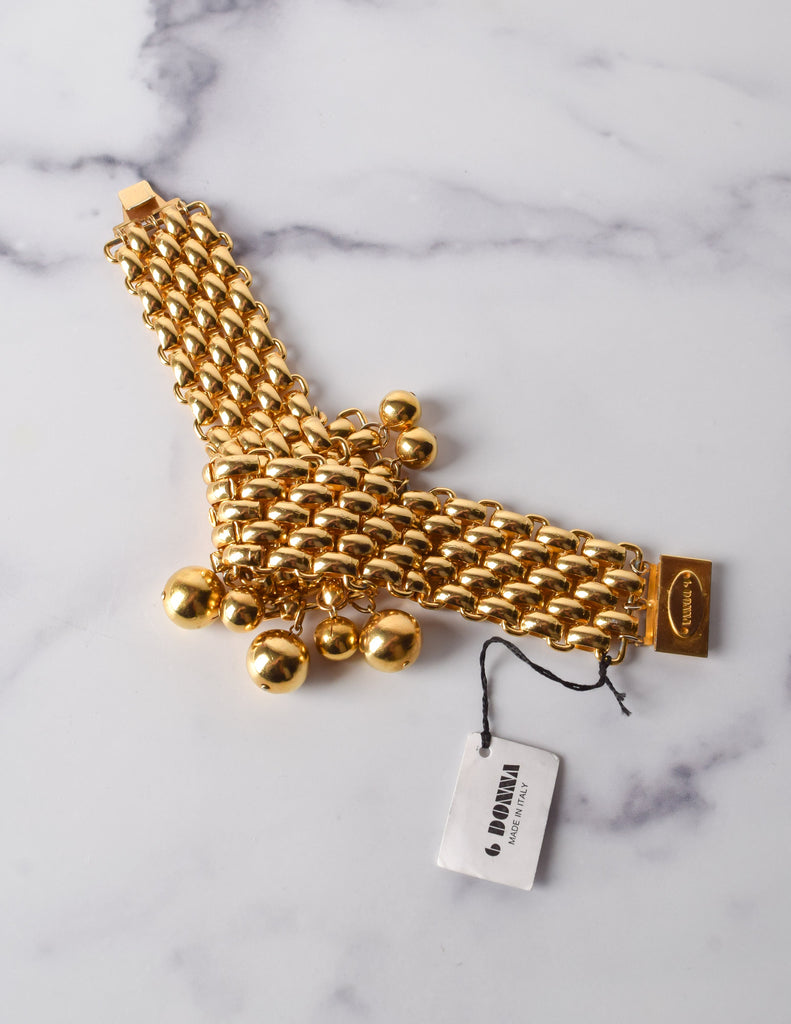 6 Donna Vintage 1980s Golden Chain and Dangling Ball Statement Bracelet