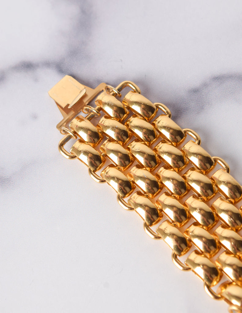 6 Donna Vintage 1980s Golden Chain and Dangling Ball Statement Bracelet