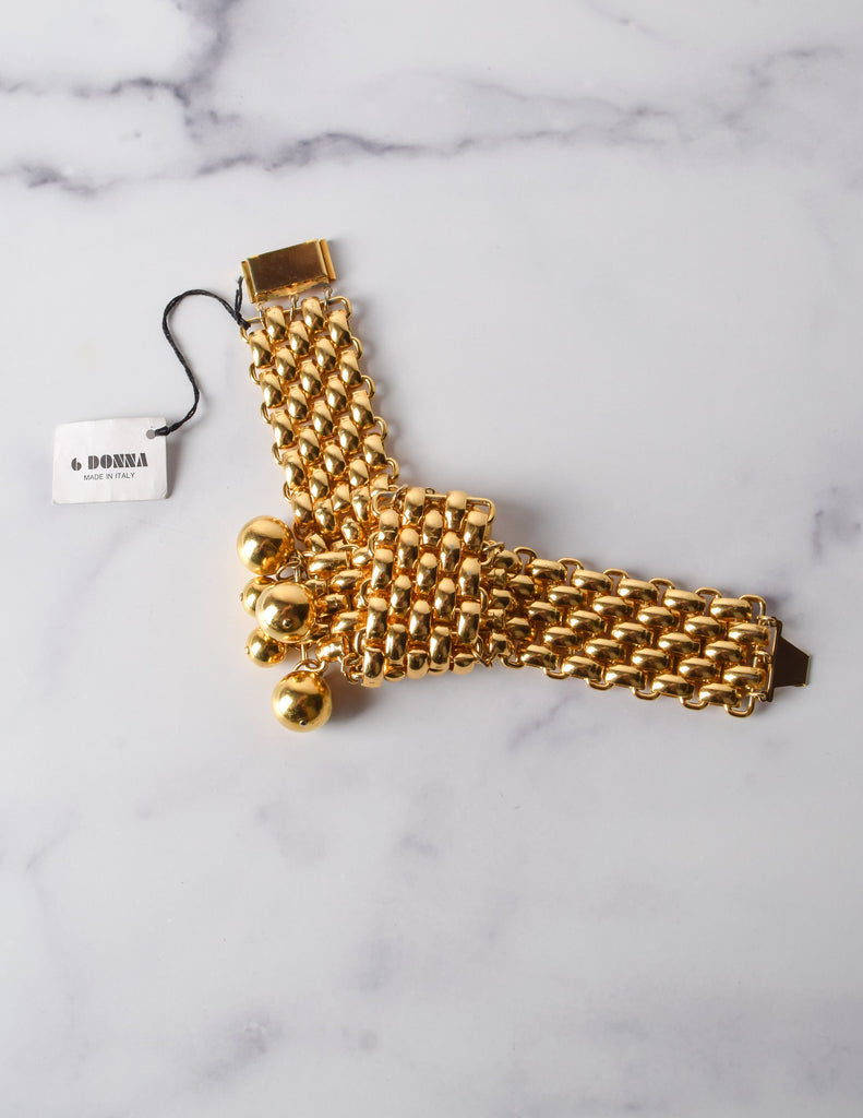 6 Donna Vintage 1980s Golden Chain and Dangling Ball Statement Bracelet