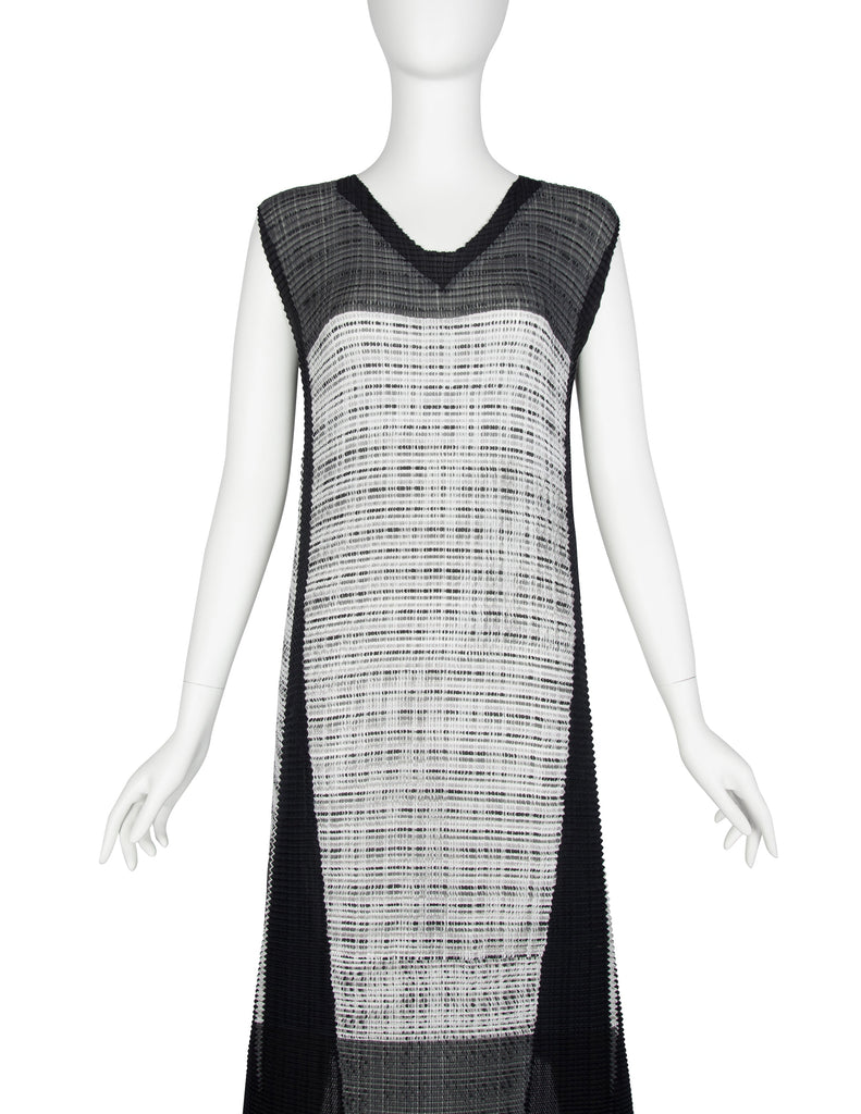 Issey Miyake Vintage Black and Grey Graphic Pleated A-Line Dress