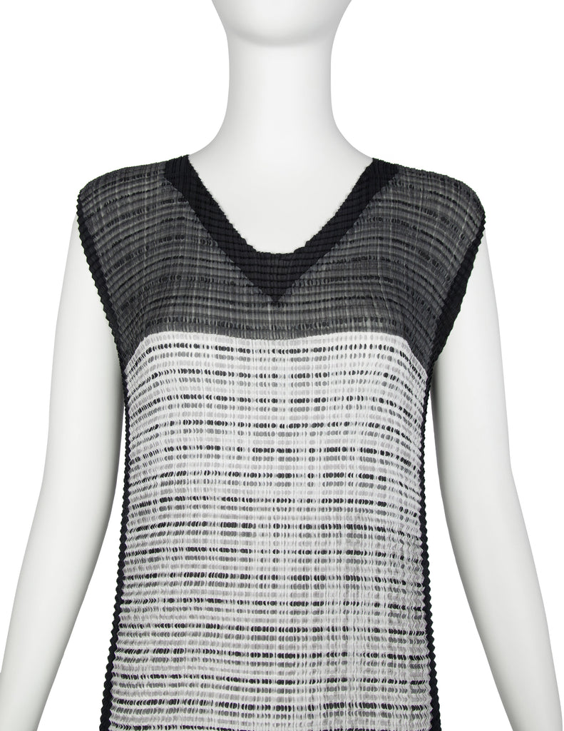 Issey Miyake Vintage Black and Grey Graphic Pleated A-Line Dress
