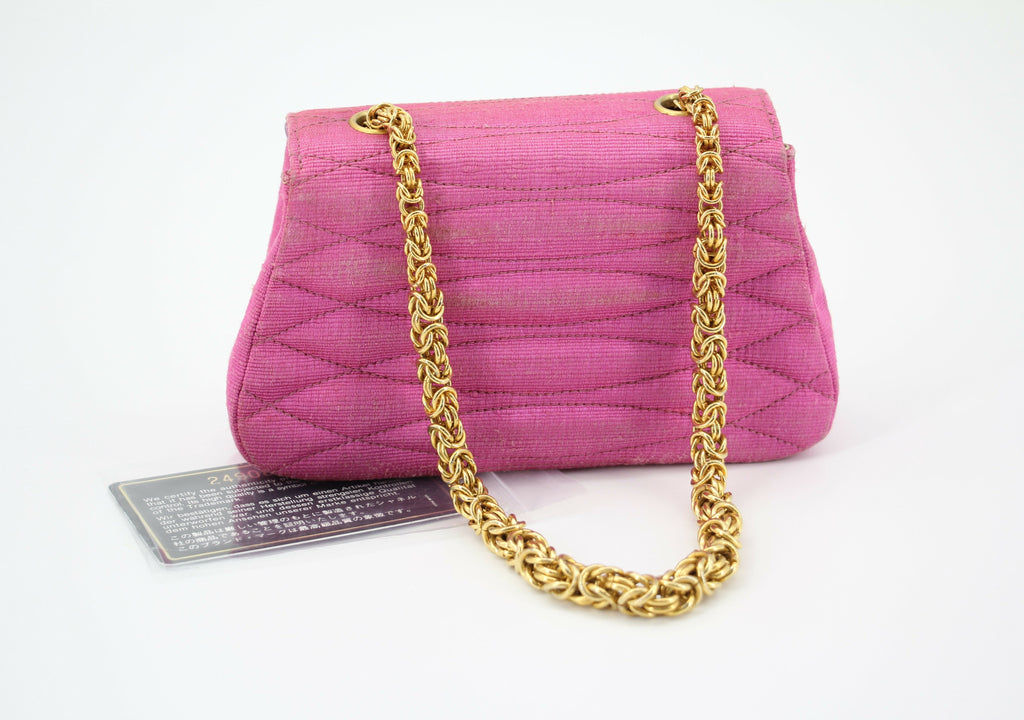Chanel Vintage 92 Canvas Purple Pink Quilted Chain Crossbody Bag