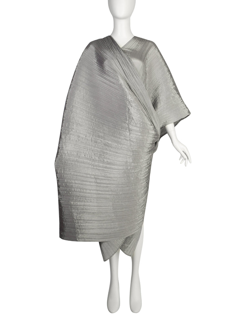 Pleats Please by Issey Miyake Black Madame T Wrap Cape Tunic Caftan Dress