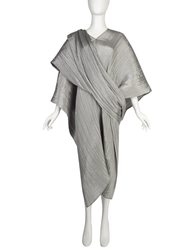 Pleats Please by Issey Miyake Black Madame T Wrap Cape Tunic Caftan Dress