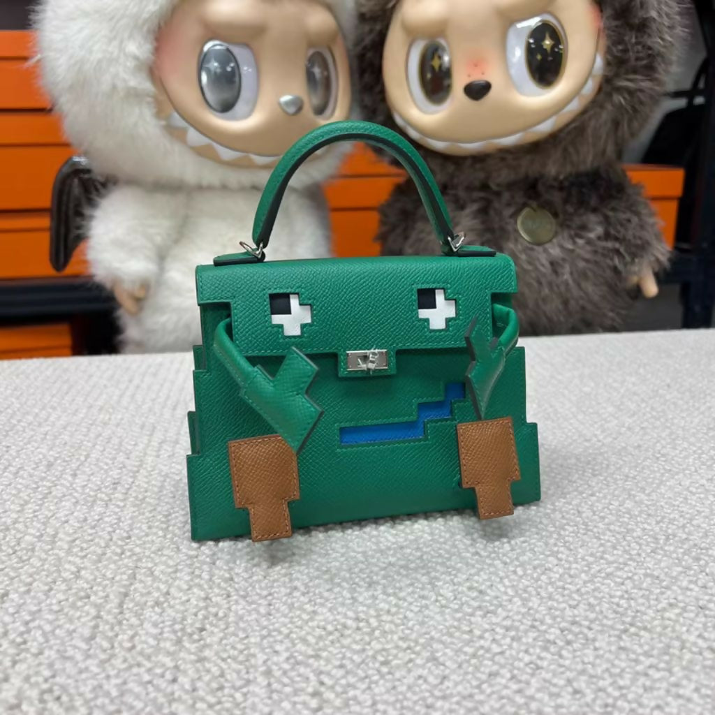 HERMÈS Kelly Doll Picto Vert Vertigo Epsom Leather Palladium hardware