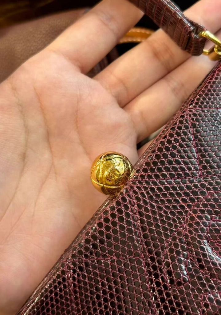 Chanel Vintage Lizard Burgundy leather with gold hardware