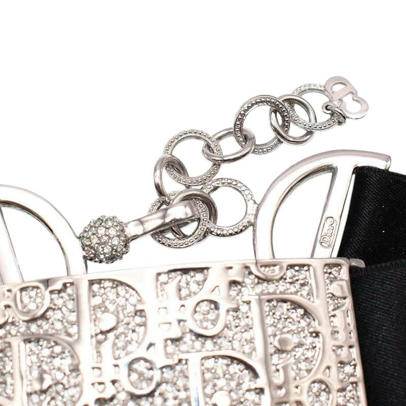 Rare Dior Y2K Crystals Silver Silk Trotter Choker Necklace