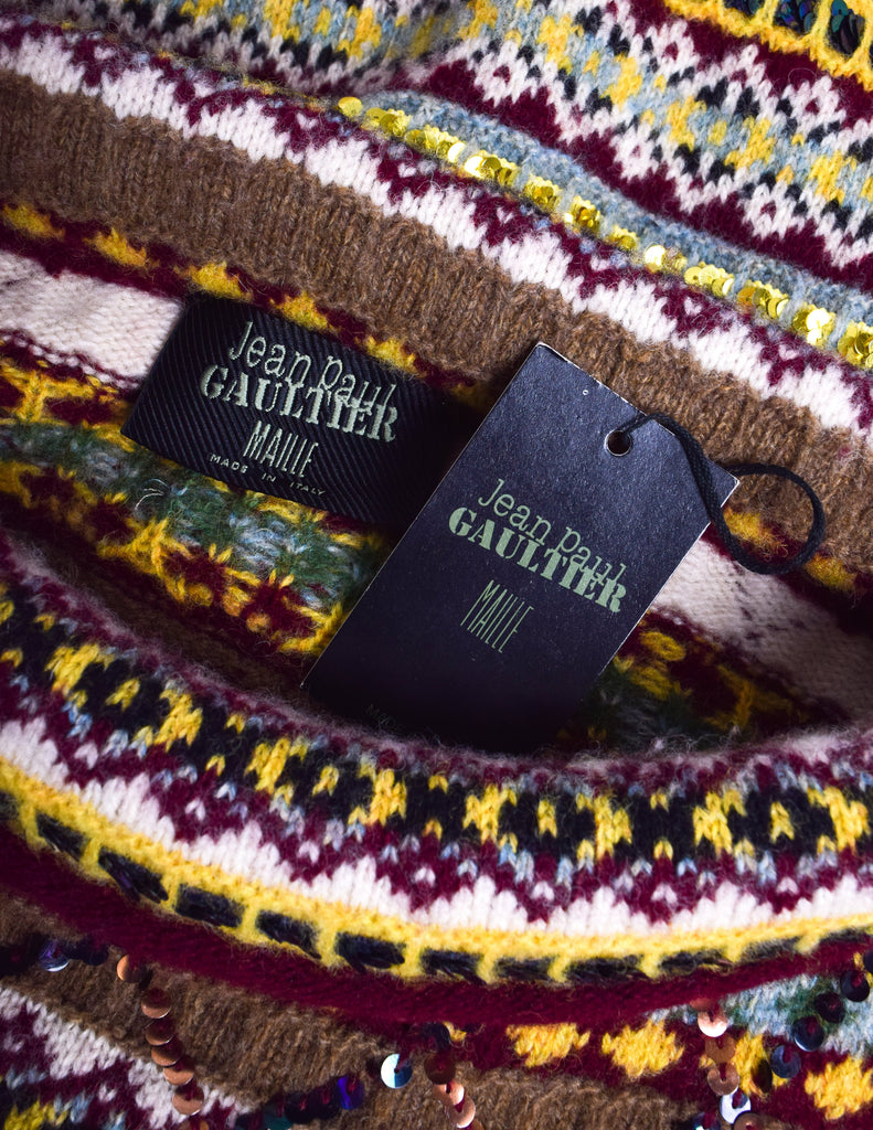 Jean Paul Gaultier AW 1999 Multicolor Fair Isle Sequin Embellished Knit Maxi Sweater Dress