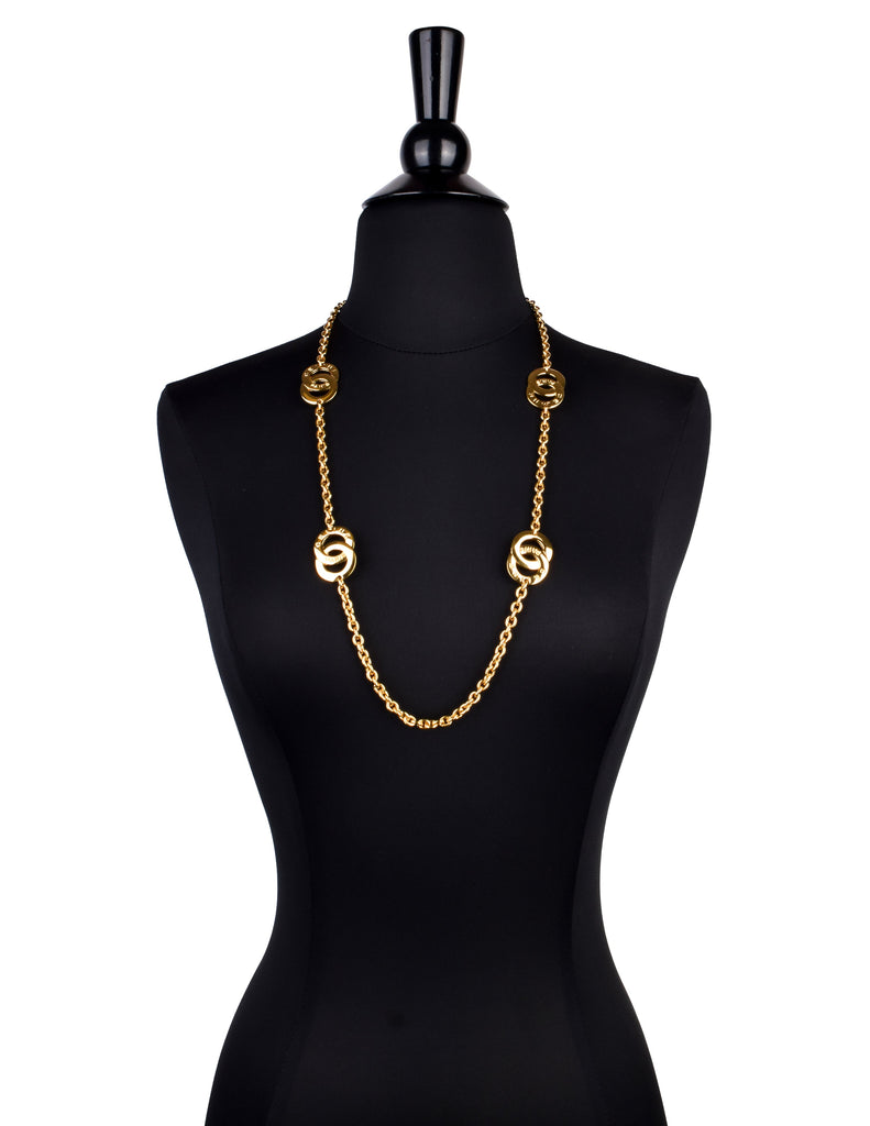 Celine Vintage Golden Interlocking Insignia Ring Chain Necklace