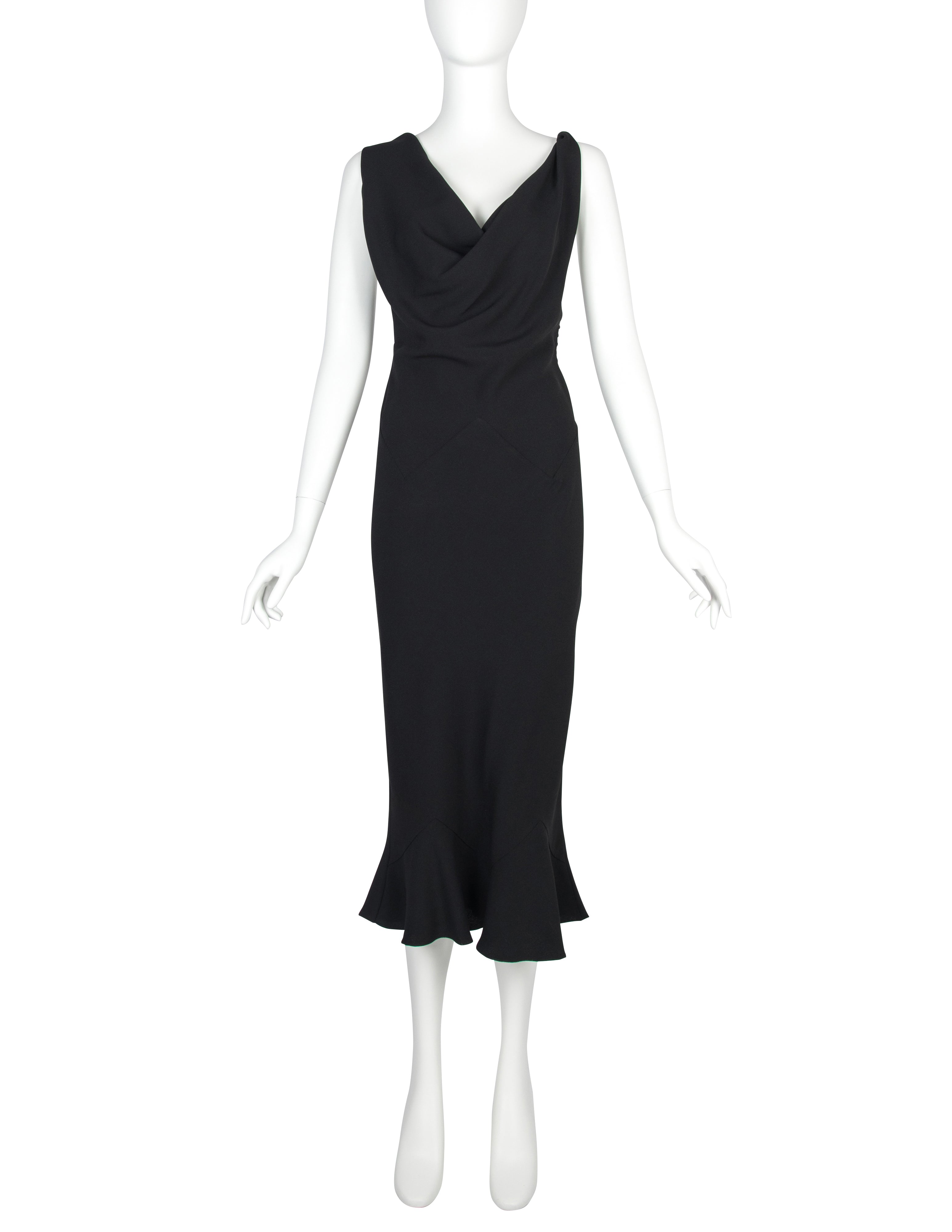 John Galliano Vintage SS 1999 Black Draping Twisted Strap Bias Crepe Dress