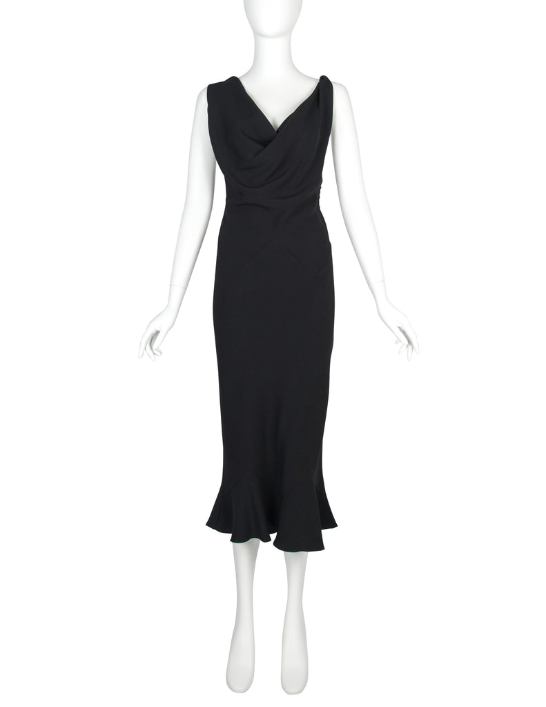 John Galliano Vintage SS 1999 Black Draping Twisted Strap Bias Crepe Dress