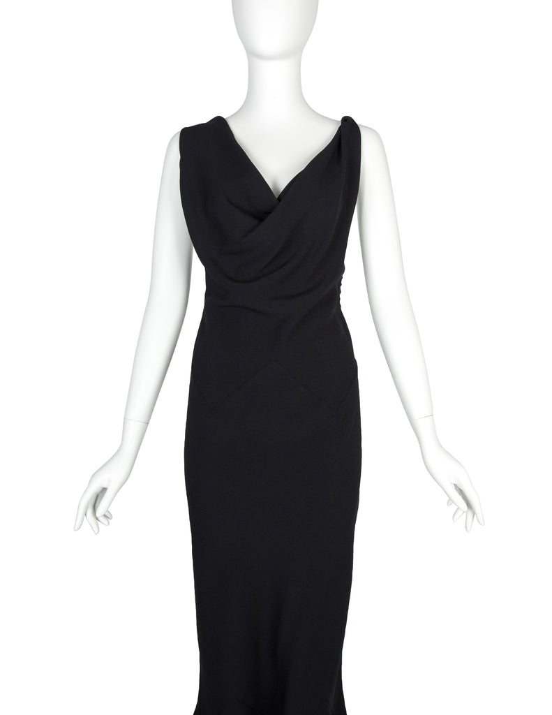 John Galliano Vintage SS 1999 Black Draping Twisted Strap Bias Crepe Dress