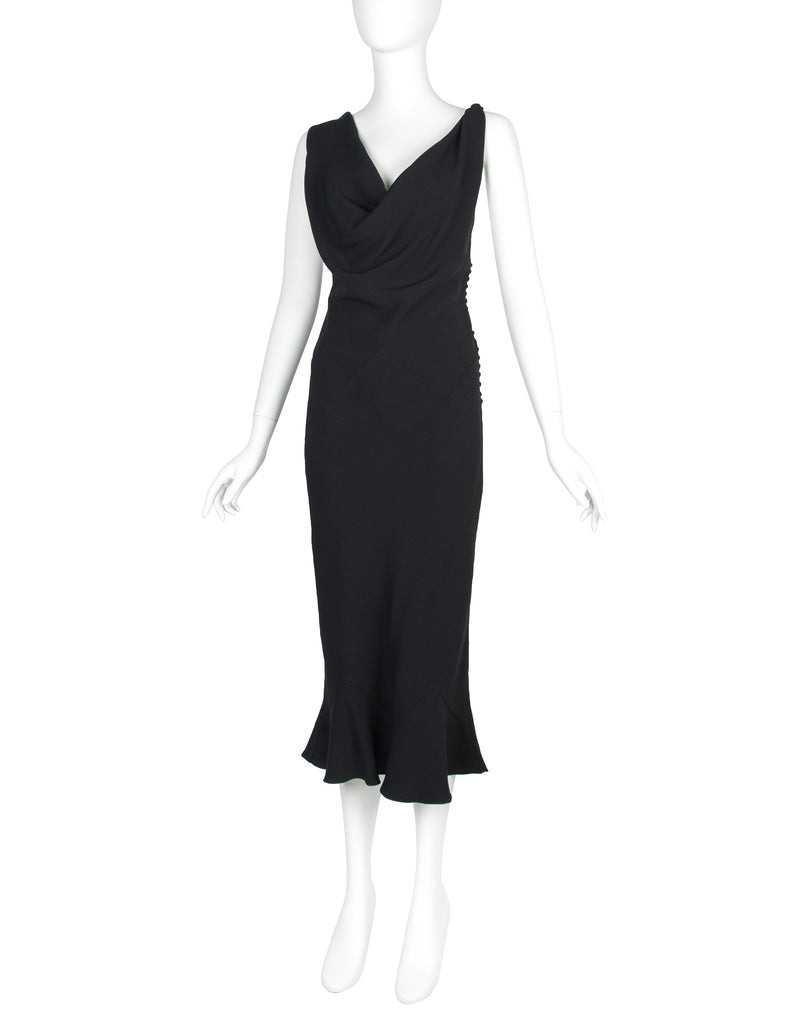 John Galliano Vintage SS 1999 Black Draping Twisted Strap Bias Crepe Dress