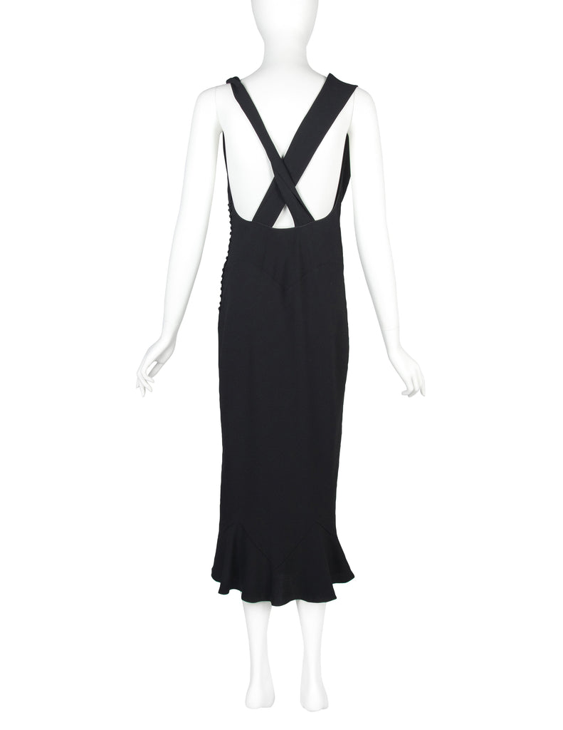 John Galliano Vintage SS 1999 Black Draping Twisted Strap Bias Crepe Dress