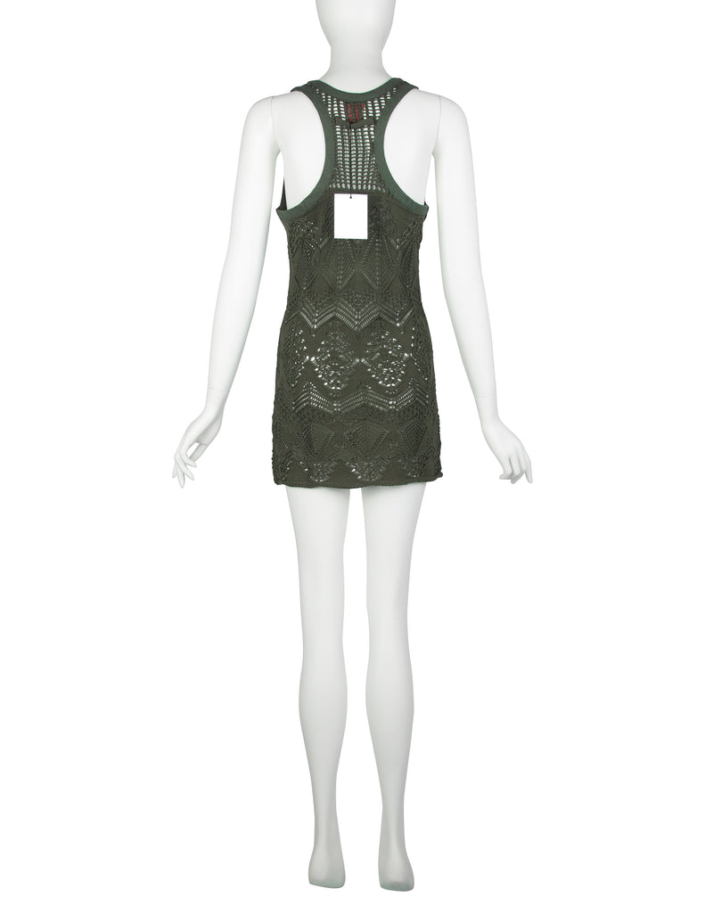 Jean Paul Gaultier Vintage SS 2000 Green Open Knit Cotton Mini Dress