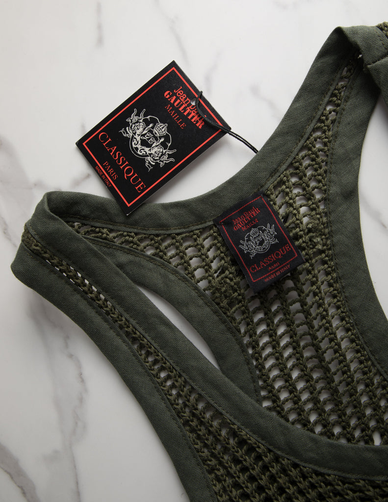Jean Paul Gaultier Vintage SS 2000 Green Open Knit Cotton Mini Dress