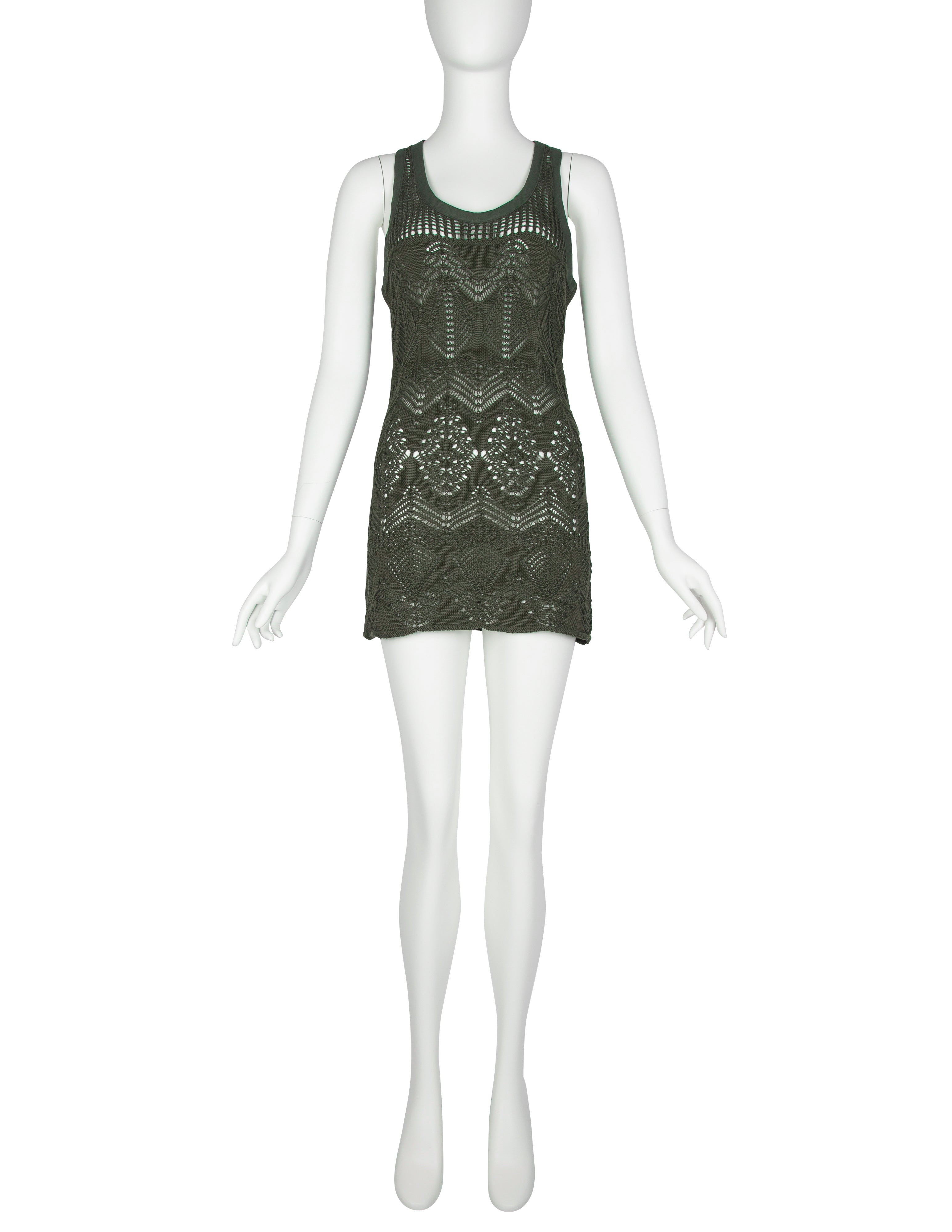 Jean Paul Gaultier Vintage SS 2000 Green Open Knit Cotton Mini Dress