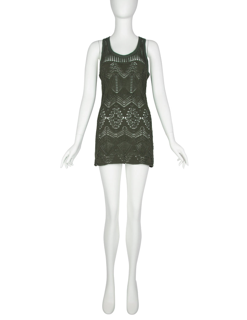 Jean Paul Gaultier Vintage SS 2000 Green Open Knit Cotton Mini Dress