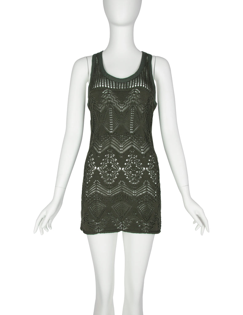 Jean Paul Gaultier Vintage SS 2000 Green Open Knit Cotton Mini Dress