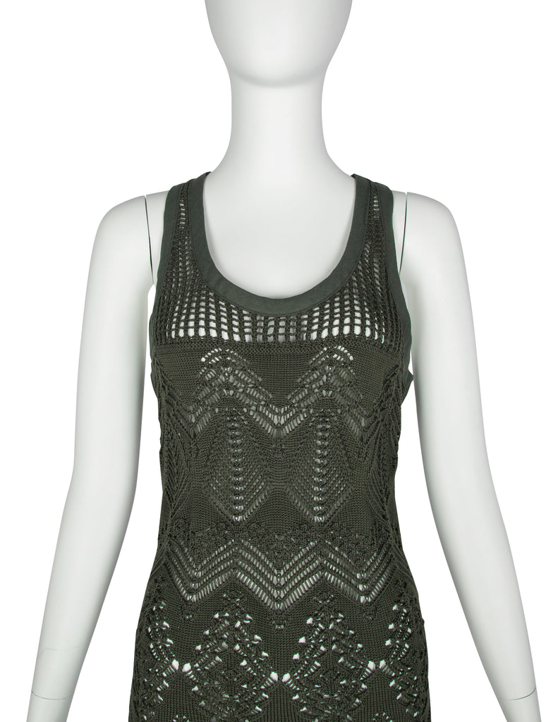 Jean Paul Gaultier Vintage SS 2000 Green Open Knit Cotton Mini Dress