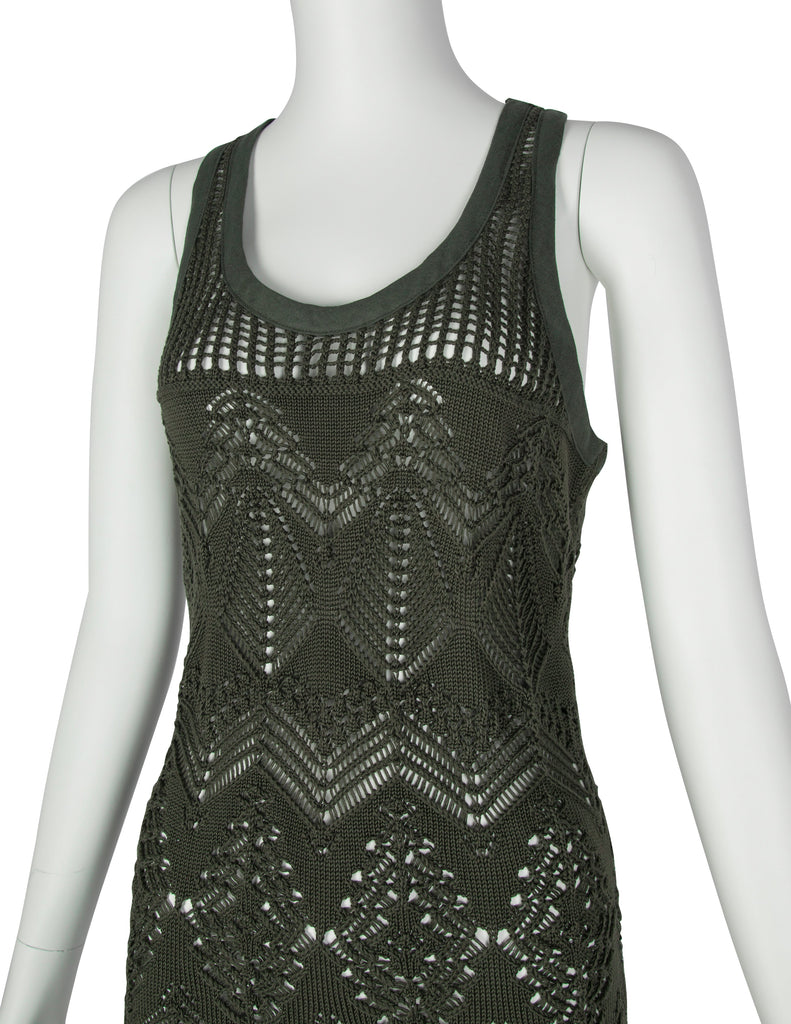 Jean Paul Gaultier Vintage SS 2000 Green Open Knit Cotton Mini Dress