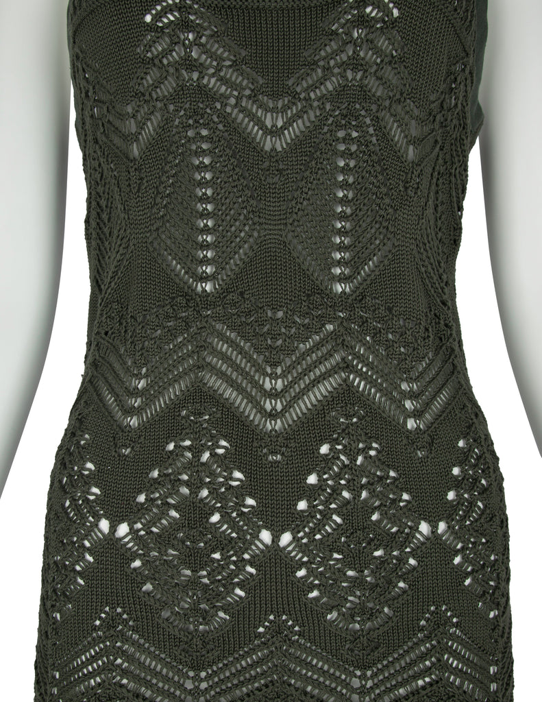 Jean Paul Gaultier Vintage SS 2000 Green Open Knit Cotton Mini Dress
