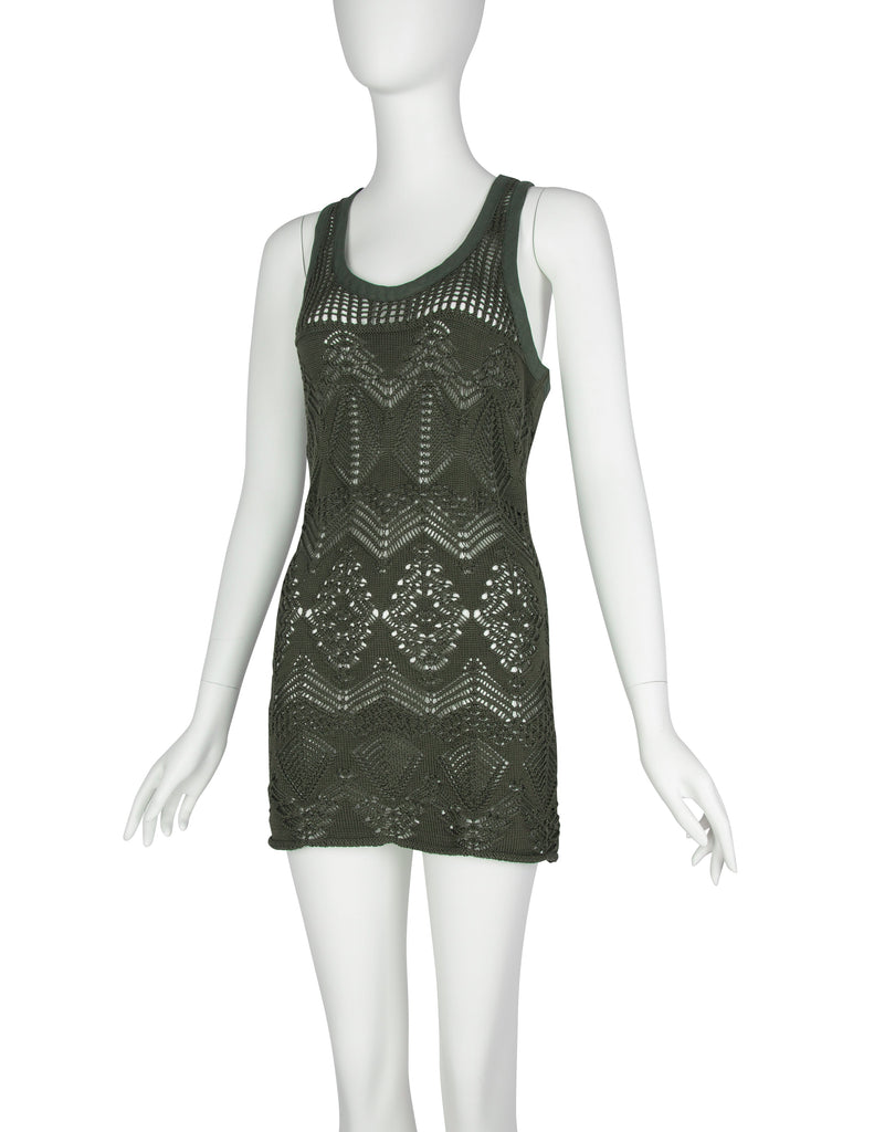 Jean Paul Gaultier Vintage SS 2000 Green Open Knit Cotton Mini Dress