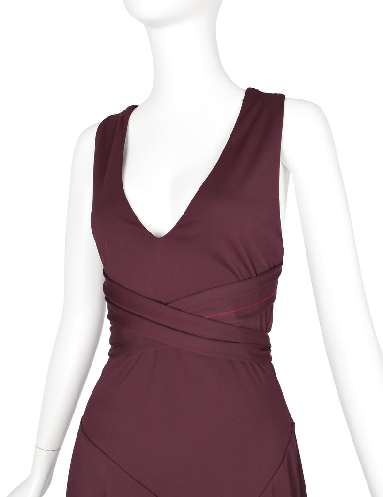 Julien Macdonald Vintage Bordeaux Jersey Wrapping Strap Halter Dress