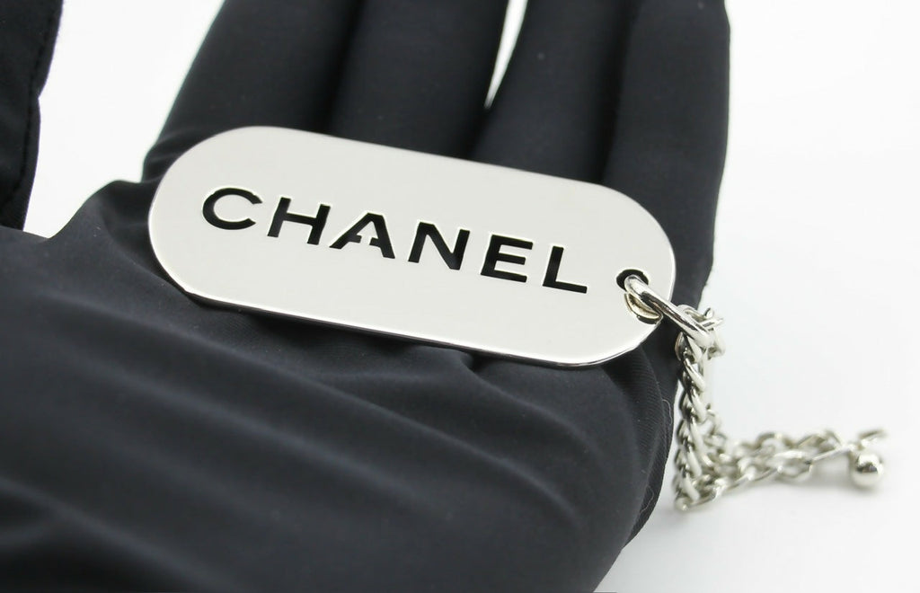 Chanel Vintage 04V Metal Silver-Tone Rectangular Plaque Pendant Bag Charm