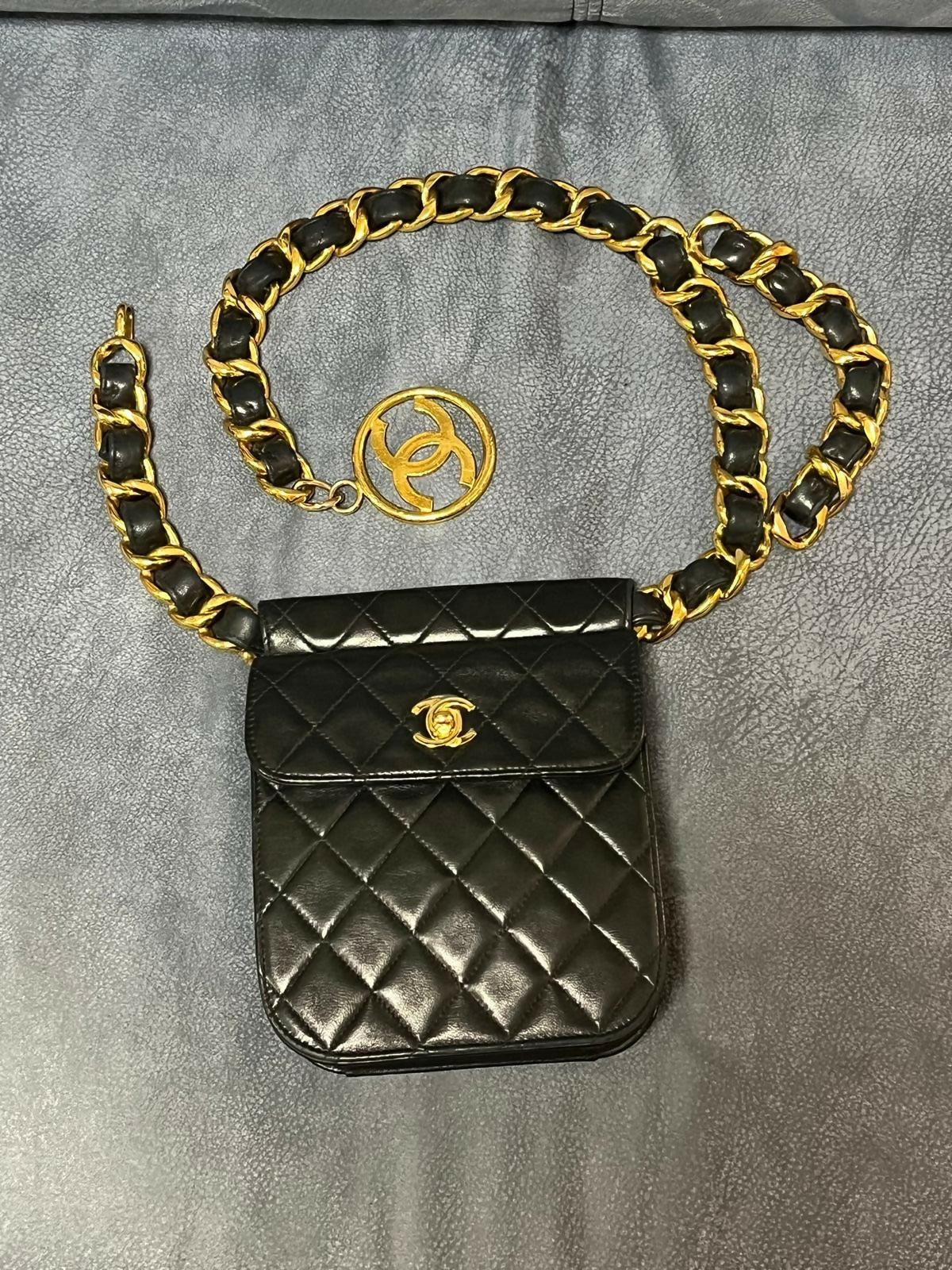 Chanel Vintage 1992 Lambskin Waist Bag with CC Medallion