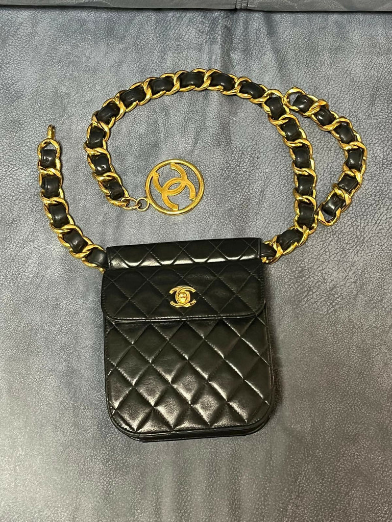 Chanel Vintage 1992 Lambskin Waist Bag with CC Medallion