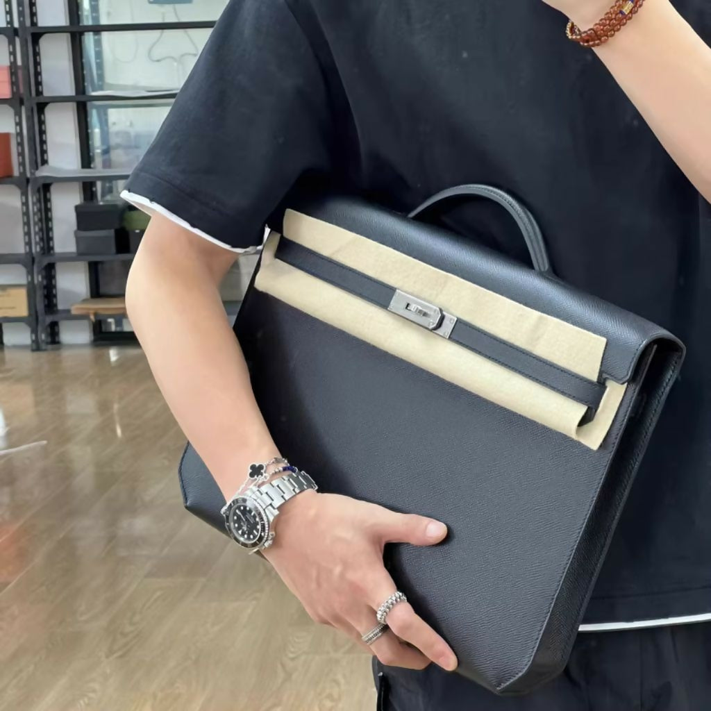 HERMES BLACK EPSOM LEATHER KELLY DÉPÊCHES 36 WITH PALLADIUM HARDWARE