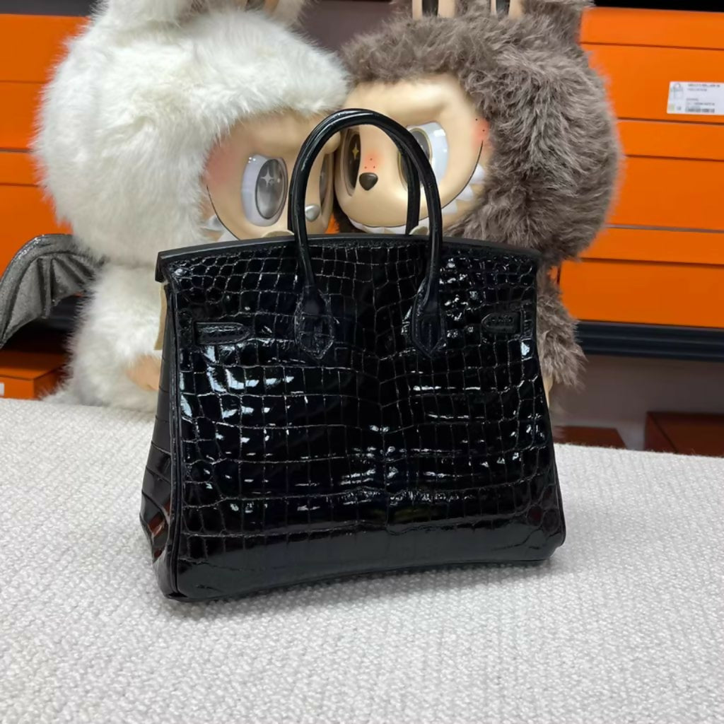 Hermès Birkin 25 Black Shiny Alligator Palladium Hardware