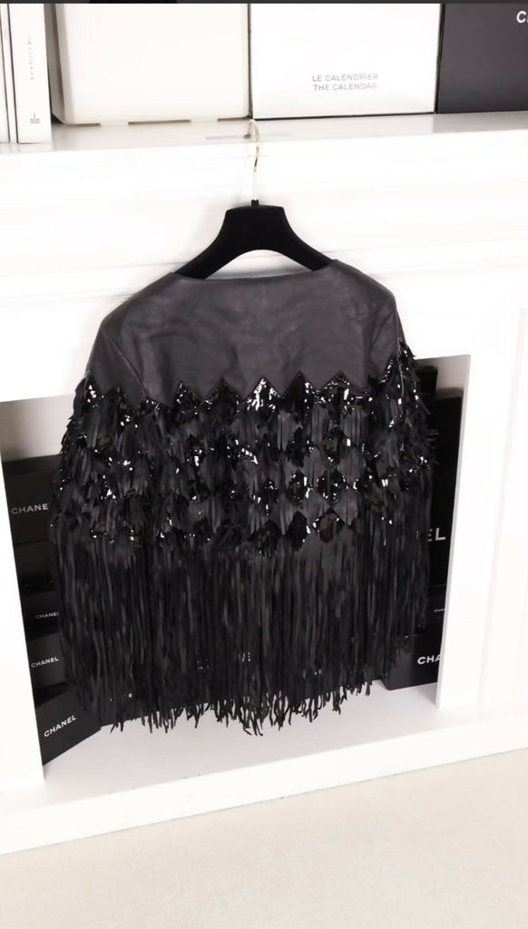 Chanel 19A black lambskin leather jacket