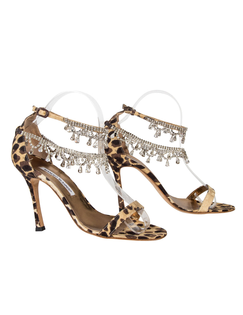 Manolo Blahnik Vintage Hourista Leopard and Rhinestone Heels