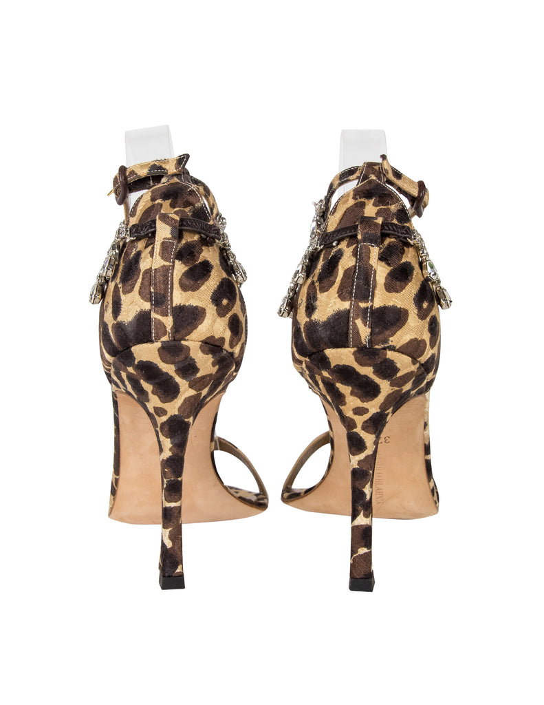 Manolo Blahnik Vintage Hourista Leopard and Rhinestone Heels