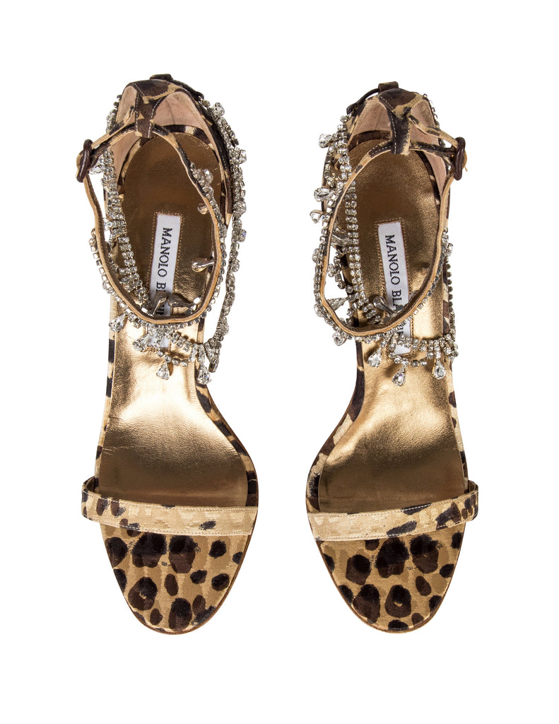 Manolo Blahnik Vintage Hourista Leopard and Rhinestone Heels