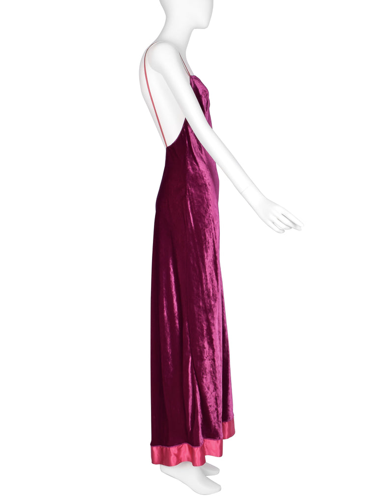 Martin Margiela Vintage AW 1995 Iconic Magenta Crushed Velvet Slip Dress