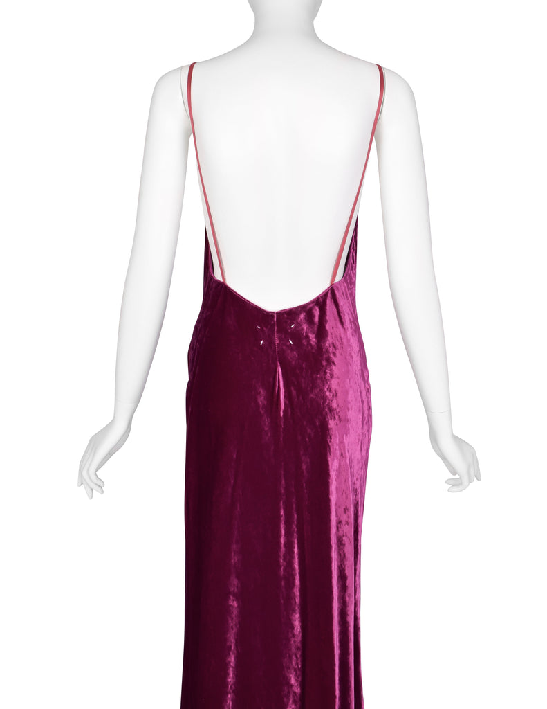 Martin Margiela Vintage AW 1995 Iconic Magenta Crushed Velvet Slip Dress