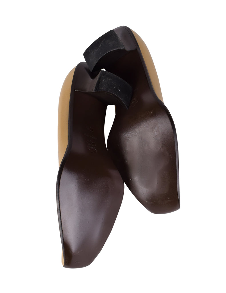 Miu Miu Vintage 1990s Beige and Brown Leather Square Toe Pumps