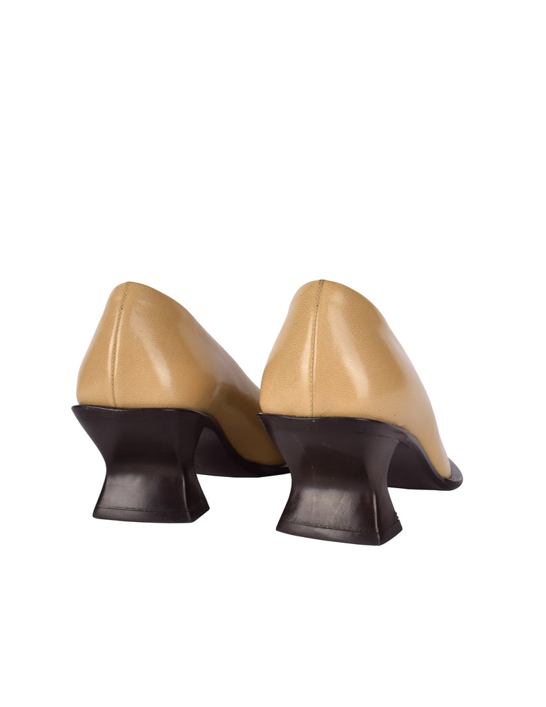 Miu Miu Vintage 1990s Beige and Brown Leather Square Toe Pumps