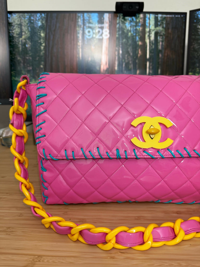 Chanel 1994 Vintage Pink Vinyl Jumbo Flap Bag